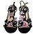 Prada Sandali con Tacco in Camoscio Nero e Decorazioni Floreali Rosa Porpora