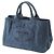 Borsa Tote Satchel Prada Denim Canapa Logo blu - vista 2