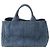 Borsa Tote Satchel Prada Denim Canapa Logo blu - vista 4