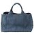 Tote bag Prada in denim blu con logo Canapa - vista 4