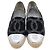 Espadrillas Chanel CC in Tweed e Pelle di Agnello Metallizzata - Nero/Argento
