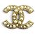 Chanel F24V Gold Coco Mark Brosche mit Kunstperlen Golden