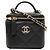 Mini Vanity Case Chanel in pelle Caviar matelassé nera con manico e catena Nero