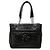 Sac Tote Chanel Black CC Choco Bar en agneau avec Camélia No 5 Noir
