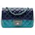 Chanel Blue Mini Rectangular Classic Tricolor Lambskin Single Flap