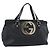 GUCCI Interlocking G Hand Bag Leather Black Gold Tone 131445
