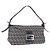 FENDI Zucchino Canvas Mamma Baguette Shoulder Bag Navy Silver
