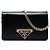 Clutch Prada Black Saffiano Vernice con chiusura a scatto e catena Nero
