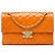 Chanel Orange Medium Quilted Crinkled Patent Pagoda Accordion Flap Arancione