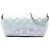 Chanel Blue CC gestepptes irisierendes Lammleder-Brillenetui mit Kette Blau Hellblau