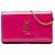 Saint Laurent Carteira com corrente Kate Monogram em couro envernizado rosa