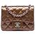Chanel Brown Mini Square Classic Metallic Striped Patent Single Flap Marrone Bronzo
