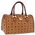 Borsa Boston MCM Vicetos Logogram PVC Leather Brown Gold Auth 200899 Marrone D'oro