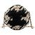 Clutch rotonda Chanel CC in tweed matelassé nero e shearling con tracolla a catena