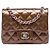 Borsa a tracolla Chanel Mini Square Classic Metallic Striped Patent Single Flap Marrone