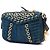 Borsa crossbody biker Miu Miu in denim blu con occhielli e cristalli - vista 2