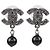 Orecchini Chanel Black CC con perle sintetiche a goccia e chiusura a pressione Nero