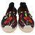 Espadrillas basse Valentino in tela nera e pelle con ricami floreali Rockstud Nero