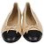 Ballerine Chanel Beige/Black Leather Bow CC Cap Toe Nero