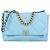 Borsa a patta Chanel Maxi 19 in pelle matelassé Light Blue Blu chiaro