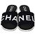 Sandali slide Chanel in pelle nera e tela con logo stampato Nero