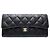 Cartera larga Chanel de piel de becerro granulada negra Negro