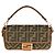 Borsa Medium Baguette Fendi in tela con ricamo FF Verde e Tan Marrone
