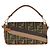 Borsa Medium Baguette Fendi in tela con ricamo FF Verde e Tan Marrone - vista 2