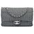 Chanel Black Medium Classic Canvas Stripes Double Flap Nero