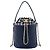 Borsa a secchiello Chanel Medium CC in vitello e tweed blu con coulisse
