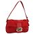 FENDI Mamma Baguette Shoulder Bag Suede Red Gold