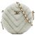 Clutch Redonda Chanel White CC Chevron de piel de oveja con cadena Blanco Crudo