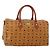 Bolsa Boston MCM Logogram Vicetos PVC Couro Marrom Dourado Auth 199670