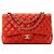 CHANEL - Borsa a tracolla Classic/Timeless Jumbo Chanel in pelle liscia rossa Rosso