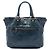 Borsa tote convertibile Prada Vitello Shine blu con tasca frontale