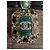 Broche Retangular Chanel com Pedras Verdes e Pretas Gold hardware - vista 2