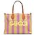 Borsa Shopper Tote Gucci in juta ricamata con logo, viola, Medium Porpora