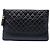 Chanel Pochette Gabrielle O Case Grande in Pelle di Vitello Invecchiata Nera Nero