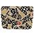 Portacarte con patta e catena Chanel in tela stampata matelassé Beige
