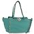 Borsa Tote VALENTINO Studs in pelle 2 vie Blu Turchese Oro Auth BA15656A D'oro