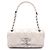 Borsa a tracolla Chanel CC Double Stitch in pelle di agnello bianca Single Flap Bianco
