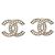Pendientes de botón Chanel en metal tono oro pálido con CC y perlas falsas