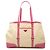 Tote Prada em lona com bolso frontal e acabamentos em couro com tachas, bege Rosa