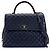 Chanel Coco Top Handle Quilted Caviar with Lizard Medium Azul marino