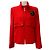 Oscar de la Renta rote Wolle-Bouclé-Jacke mit Brosche