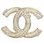 Broche Chanel CC Logo Pérolas e Strass Branco Dourado Gold hardware