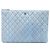 Clutch Chanel Blue Large Quilted Denim O Case Azul Azul claro