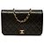 Bolsa de Ombro Chanel CC em pele de cordeiro acolchoada preta, Full Single Flap Preto