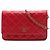 Borsa a tracolla Chanel CC in pelle d'agnello matelassé rossa Wallet on Chain Rosso