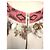 Manoush Vestido Chic Pocahontas de Gasa de Algodón con Plumas y Dijes Castaño Rosa Blanco Dorado - vista 17